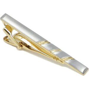 Silver Gold Tie Clip Set for Men Classic Two Tone Tie Bar Gift Box Included